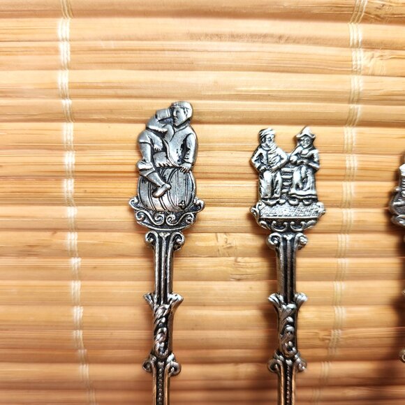 Holland Souvenir Spoons Set of 3 Man on Rum Barrel Man & Woman Ship Woman Workin - Picture 2 of 9